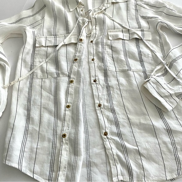 Zara Basic Black White Striped Linen-blend Top Shirt XS Officecore Oversized - Picture 6 of 13